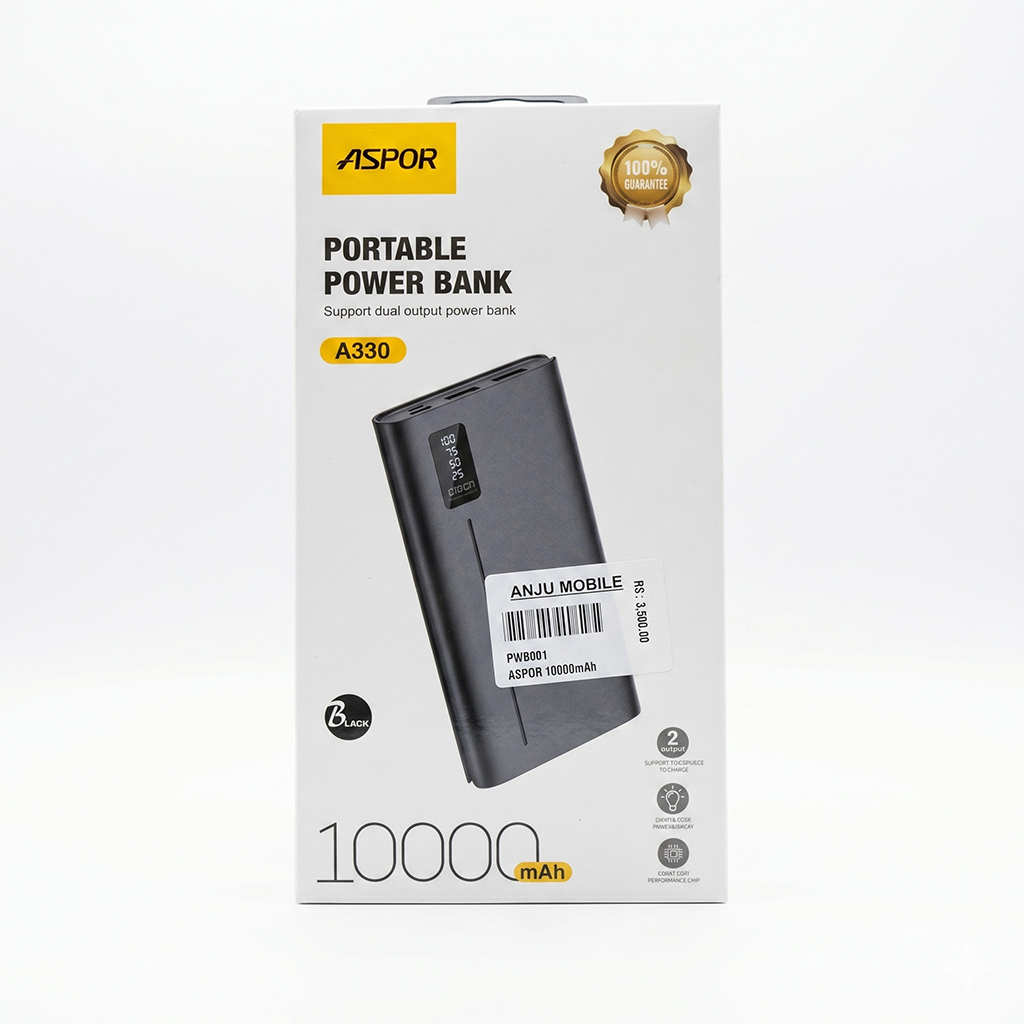 Aspor 10000mAh Portable Power Bank (Model: A330)