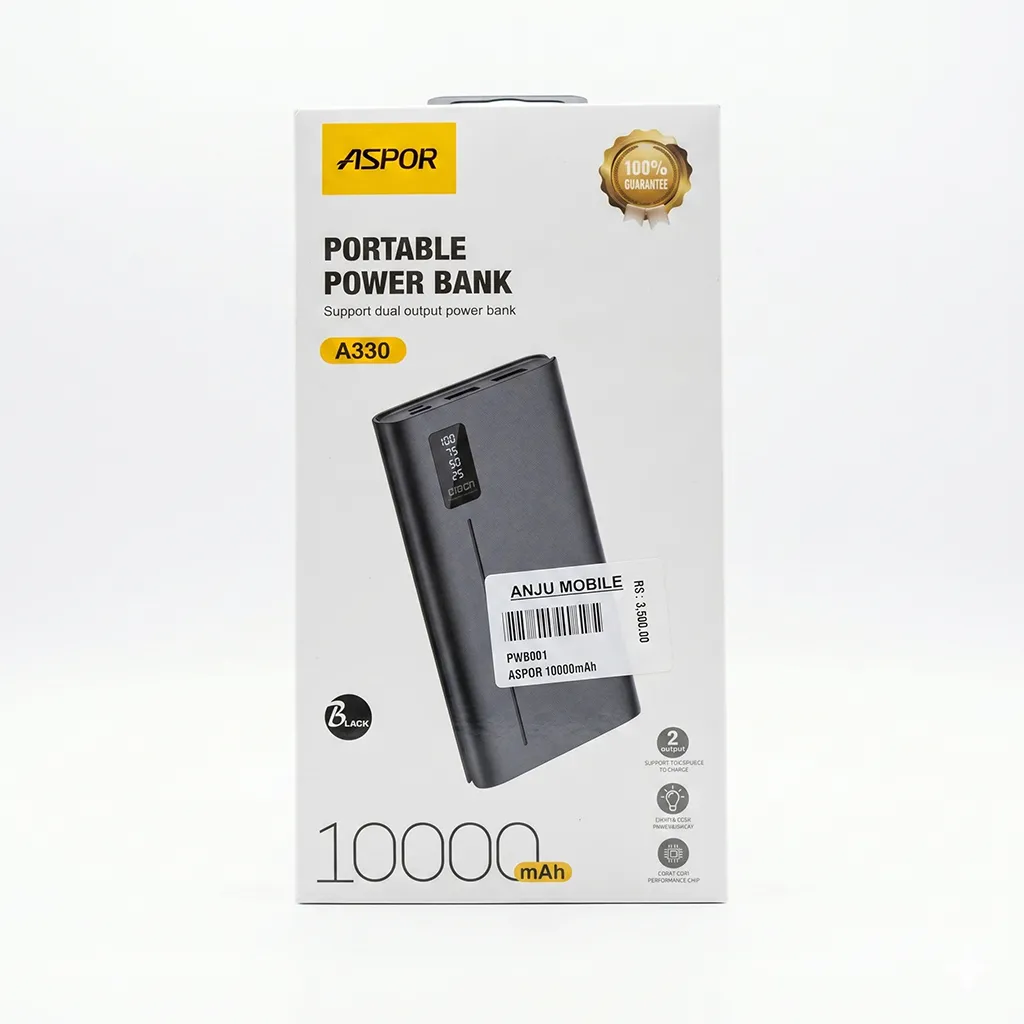 Aspor 10000mAh Portable Power Bank (Model: A330)
