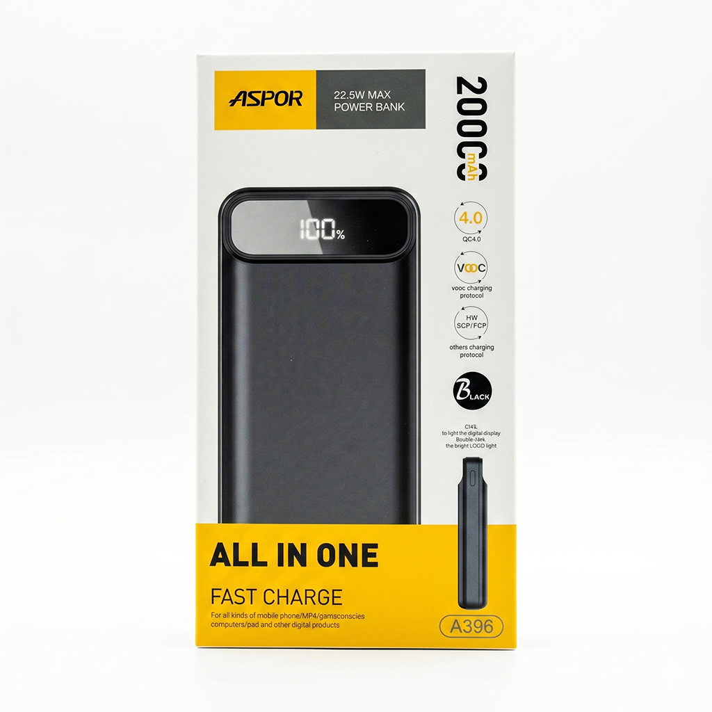 Aspor 20000mAh All In One Fast Charge Power Bank (Model: A396)