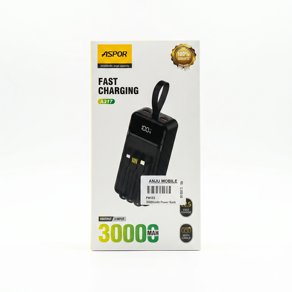 Aspor 30000mAh Fast Charging Power Bank (Model: A317)